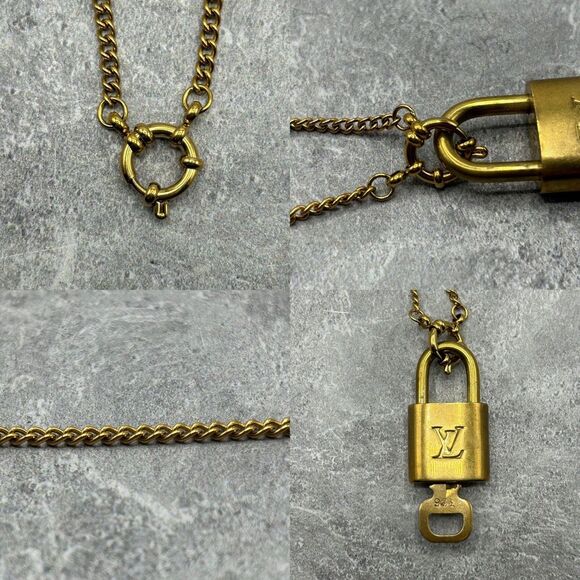 Authentic Louis Vuitton Gold Tone Single Chain Padlock & Key Charm Necklace 326 - Picture 12 of 14
